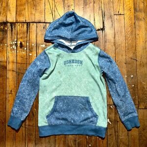 OshKosh B'gosh Hoodie Kids 10A Green Blue Fleece Long Sleeve Acid Wash Pullover
